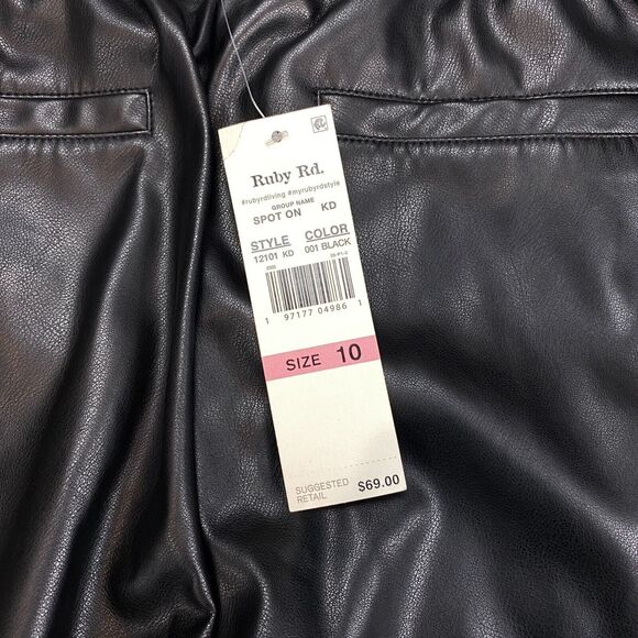 Ruby Rd. Pants Women's 10 Black Faux Leather Wide Leg Flat Front Pockets Outdoor - Picture 7 of 16